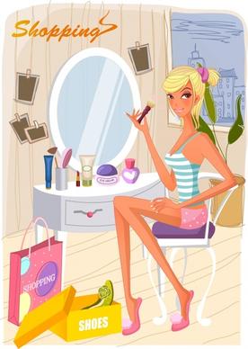 lifestyle background makeup girl icon cartoon character