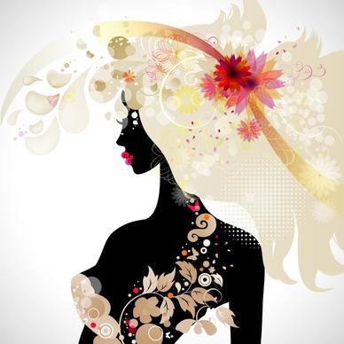 beauty background template colorful floras lady silhouette sketch