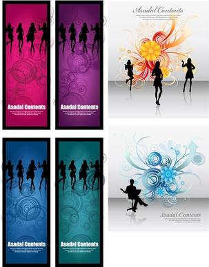 fashionable female silhouette vector flowers background