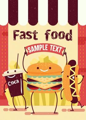fast food advertisement hamburger hotdog icons stylized design