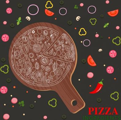 fast food advertisement kitchenware pizza ingredient slices icons