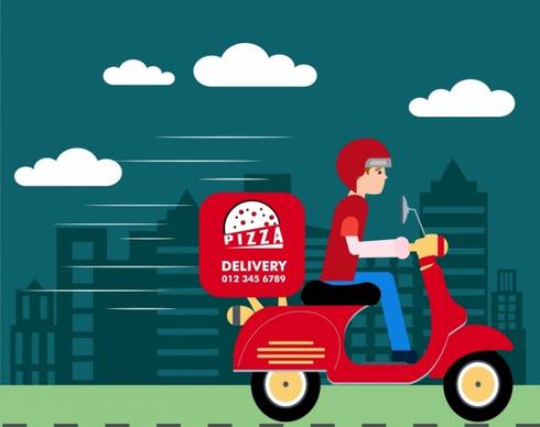 fast food advertisement man delivering pizza icon