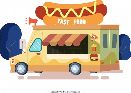 fast food advertising background van icon cartoon design