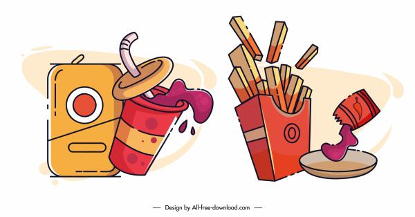 fast food design elements classic dynamic handdrawn sketch