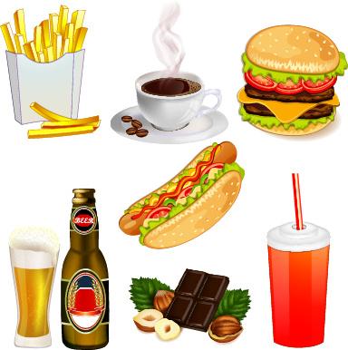 fast food elements icons vector set