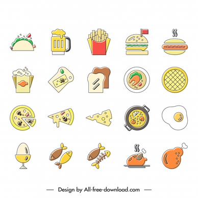 fast food icon sets flat classic handdrawn outline 