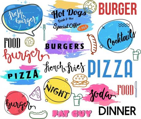 fast food logotypes colorful grunge handdrawn decor