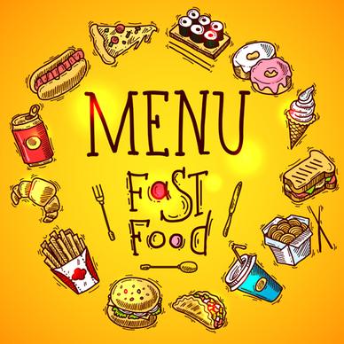 fast food menu hand drawn vector