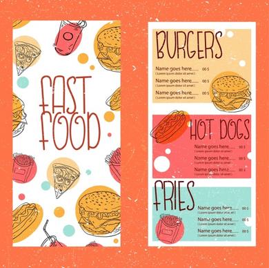 fast food menu template retro handdrawn design