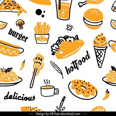 fast food pattern template retro handdrawn sketch