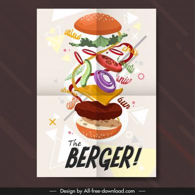 fast food poster hamburger icon colorful motion decor