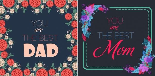 father mother day banner templates colorful flowers decor