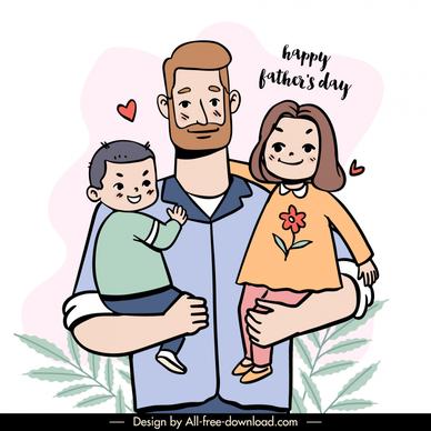fatherday banner template dad holding daughter son cartoon