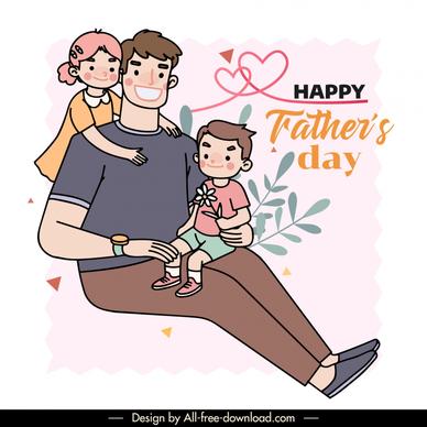 fatherday poster template cute cartoon family