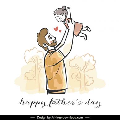 fathers day banner handdrawn cartoon playful dad daughter