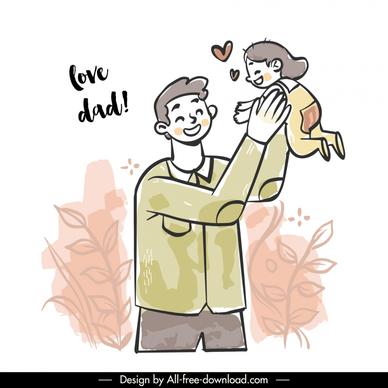 fathers day design elements dynamic handdrawn cartoon