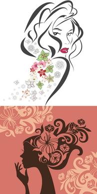 female character sketch of flowers vector