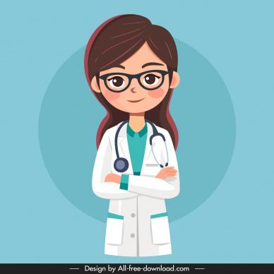 female doctor design elements cute cartoon character 