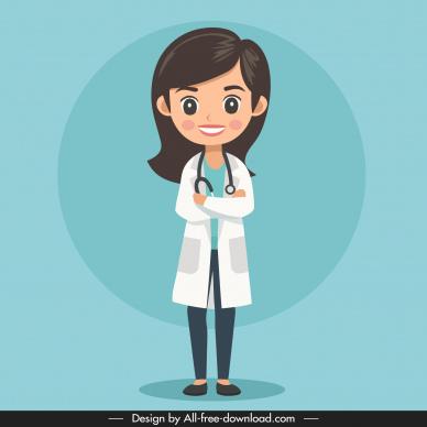 female doctor design elements cute cartoon character  