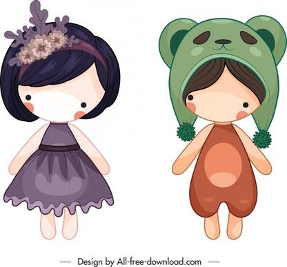 female dolls icons colored lovely design