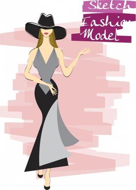 female fashion background elegant woman icon sketch