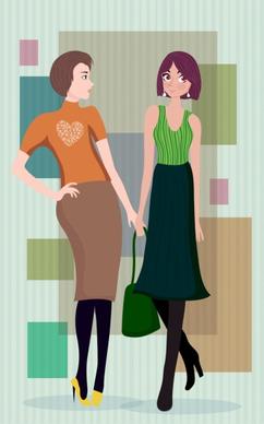 female fashion icons colored cartoon characters