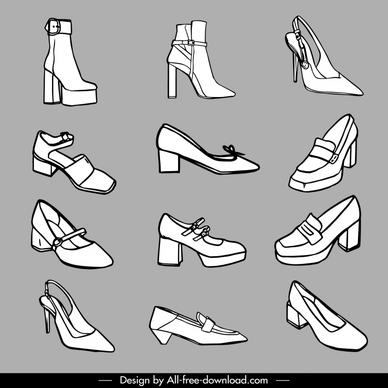 female fashion shoes collection black white hand drawn  