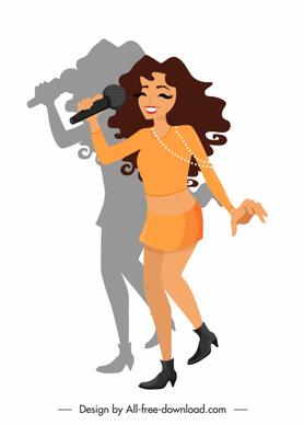 female singer icon colored cartoon character design