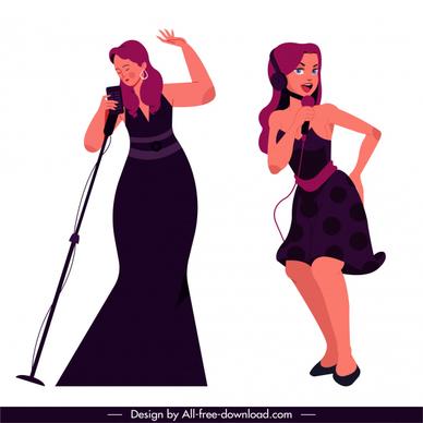 female singers icons dynamic sketch cartoon characters