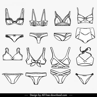 female underwear  templates collection hand drawn lineart design