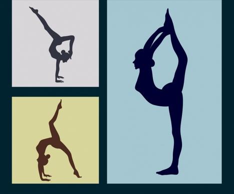 female yoga icons flat silhouettes isolation