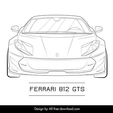 ferrari 812 gts car model advertising template flat front view handdrawn symmetric outline