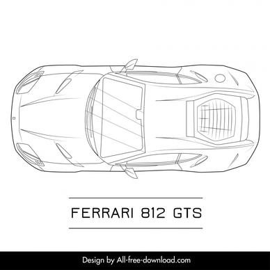 ferrari 812 gts car model advertising template flat handdrawn top view outline
