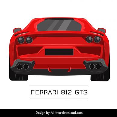 ferrari 812 gts car model advertising template flat modern symmetric back view design 