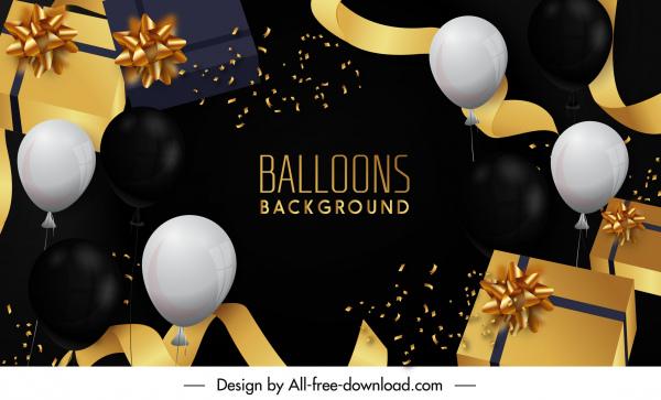 festive background template dynamic balloon gifts ribbon 3d