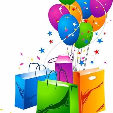 balloons and shopping bags icons eventful style design