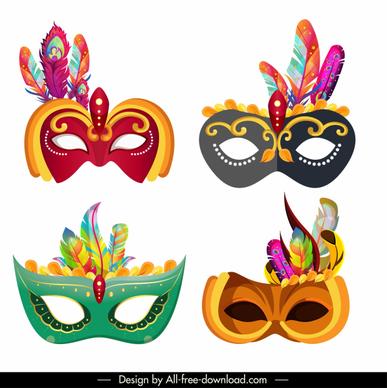 festive masks icons colorful classic feathers decor