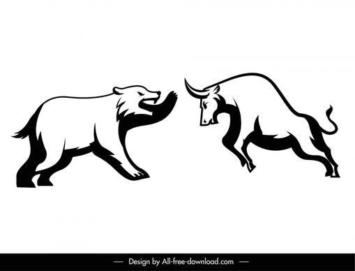 fighting buffalo bear stock trading design elements dynamic handdrawn  sketch