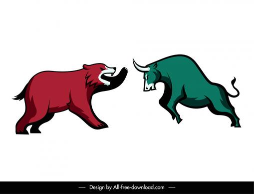fighting buffalo bear stock trading design elements dynamic handdrawn  sketch