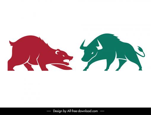 fighting buffalo bear stock trading design elements flat handdrawn dynamic  sketch