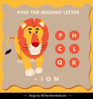 find the missing letter education template lion texts sketch