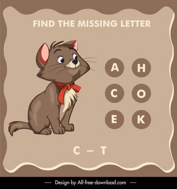 find the missing letter educational template cute handdrawn kitten texts blank sketch