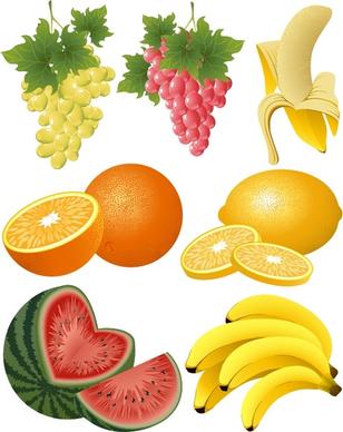 fresh fruits icons 3d colorful realistic design
