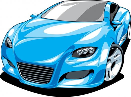 sports car icon shiny blue 3d sketch