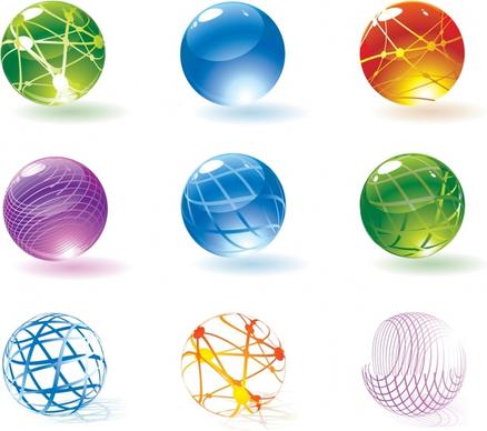 decorative spheres icons modern colorful shiny sketch