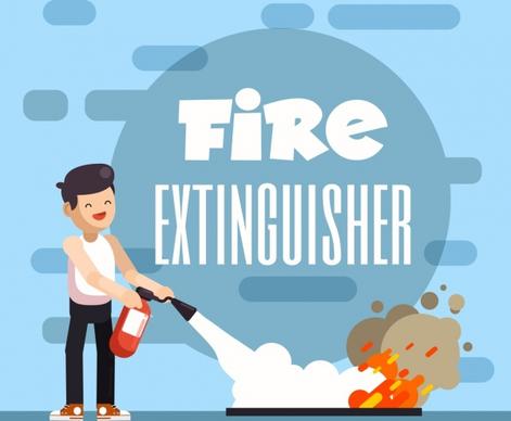 fire extinguish background man tool flame icons