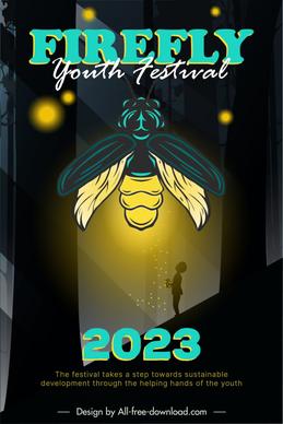 fireflies youth festival poster template handdrawn dark silhouette