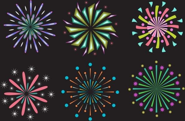 fireworks design elements colored flat style