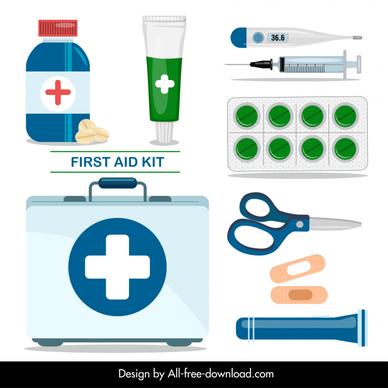 first aid kit design elements flat modern tools sketch