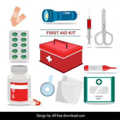 first aid kit supplies design elements modern 3d medical tools outline 